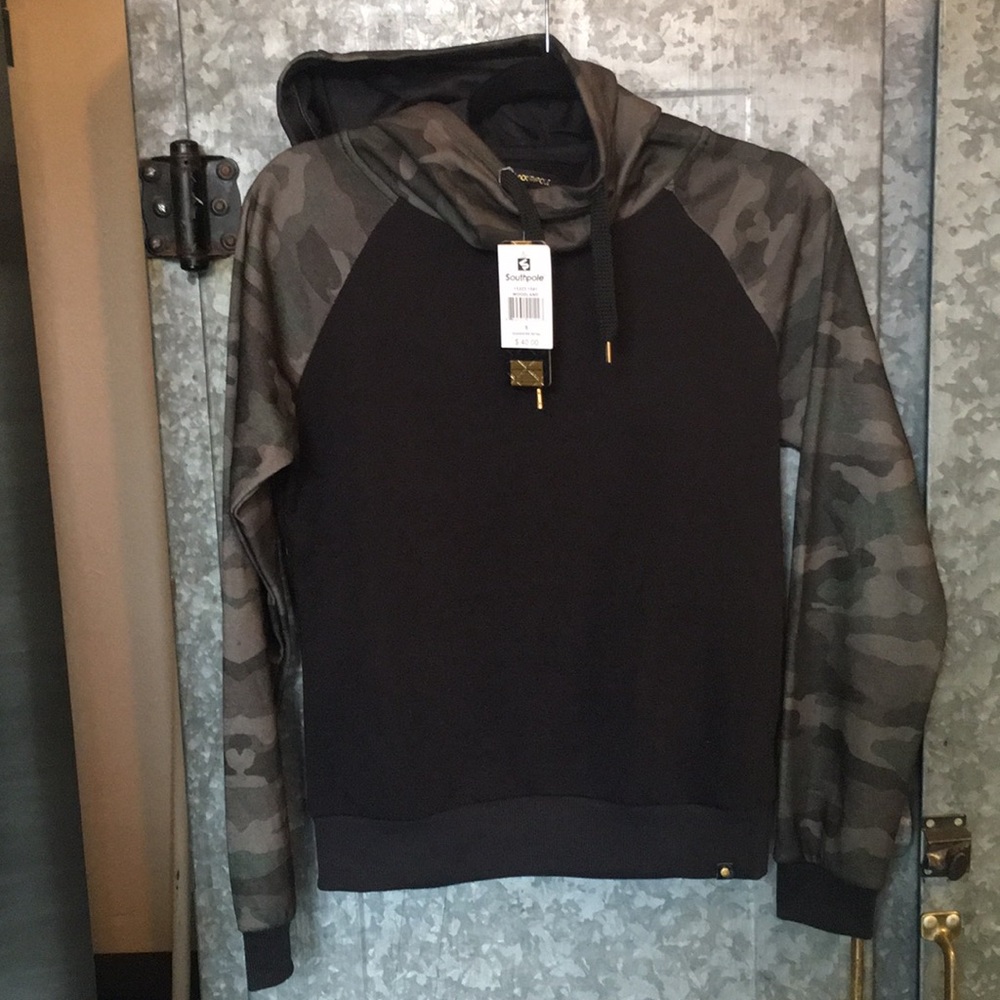 South Pole camouflage and black hooded sweatshirt